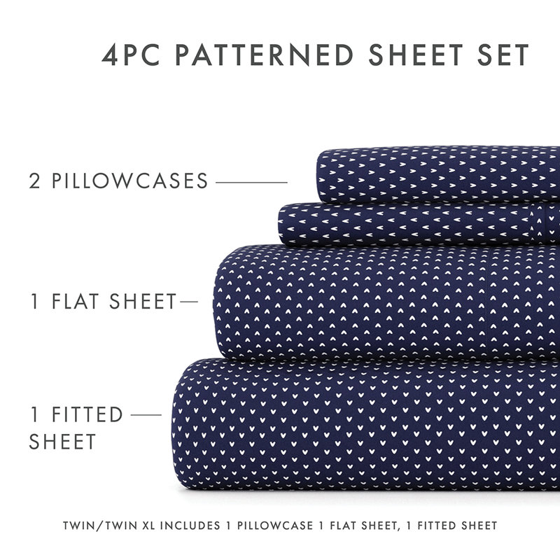Navy Cotton Polyester Microfiber Full Sheet Set with Patriotic Print