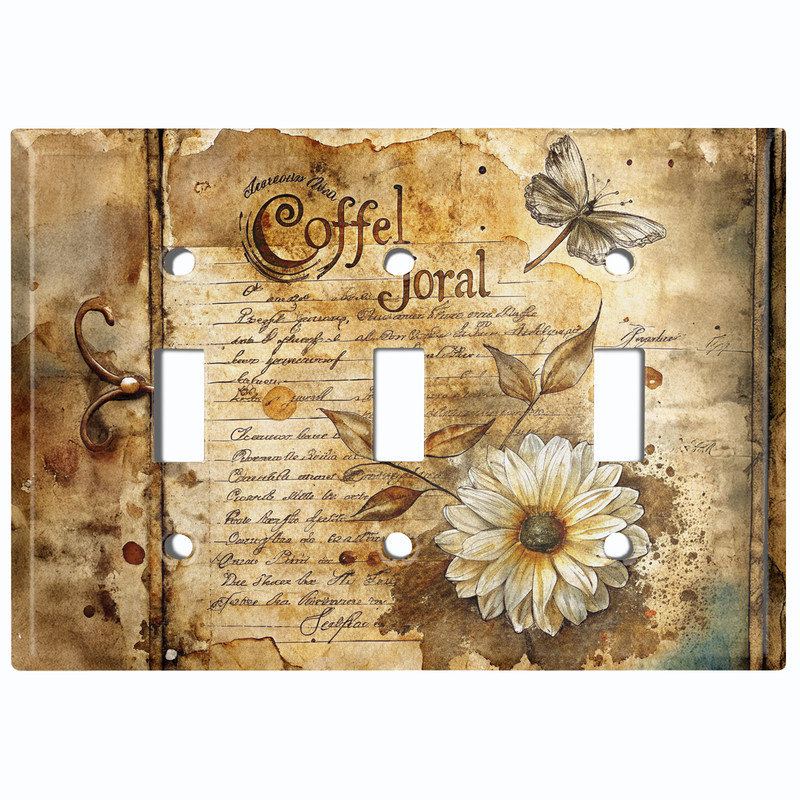 Couvercle de plaque d'interrupteur en métal; Bascule 3 bandes US standard - journal floral rustique, Triple # 3
