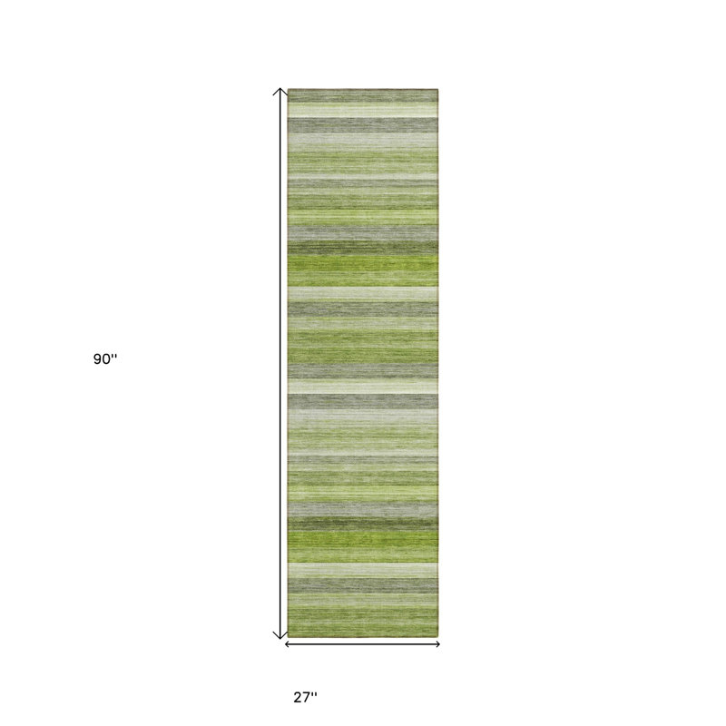 2' X 8' Fern Green Striped Washable Non Skid Indoor Outdoor Runner Rug