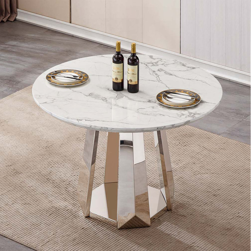 Table de salle à manger 47 po, Argent, Blanc