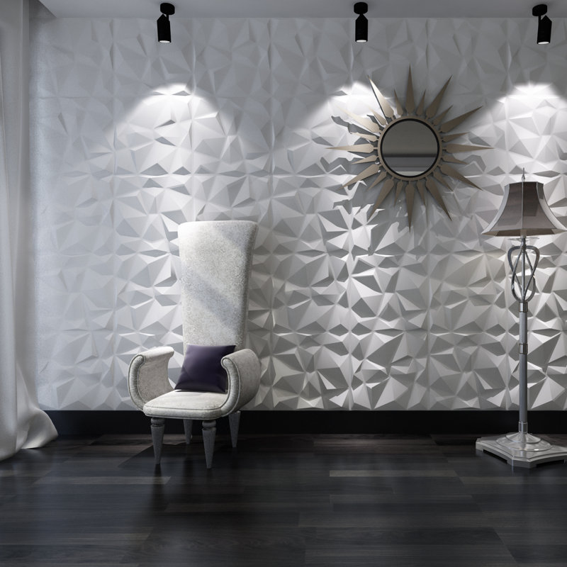 3D PVC Wall Panel – Faceted Diamond Design | White | 500 x 500 mm | Waterproof & Lightweight