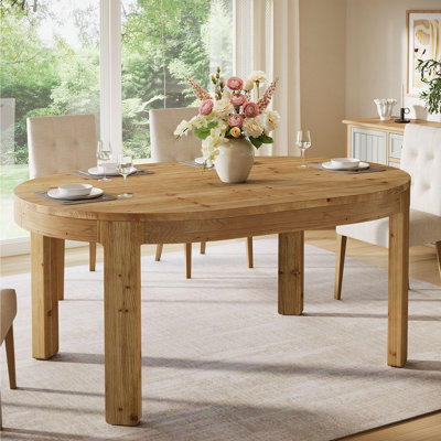 Oval Wood Top Dining Table with Wood Base