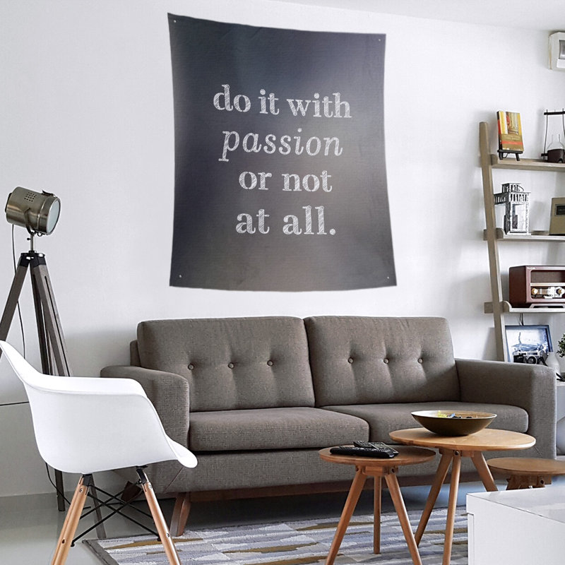 Tapisserie en polyester pour citation de passion, H 80 po x l 68 po, Gris