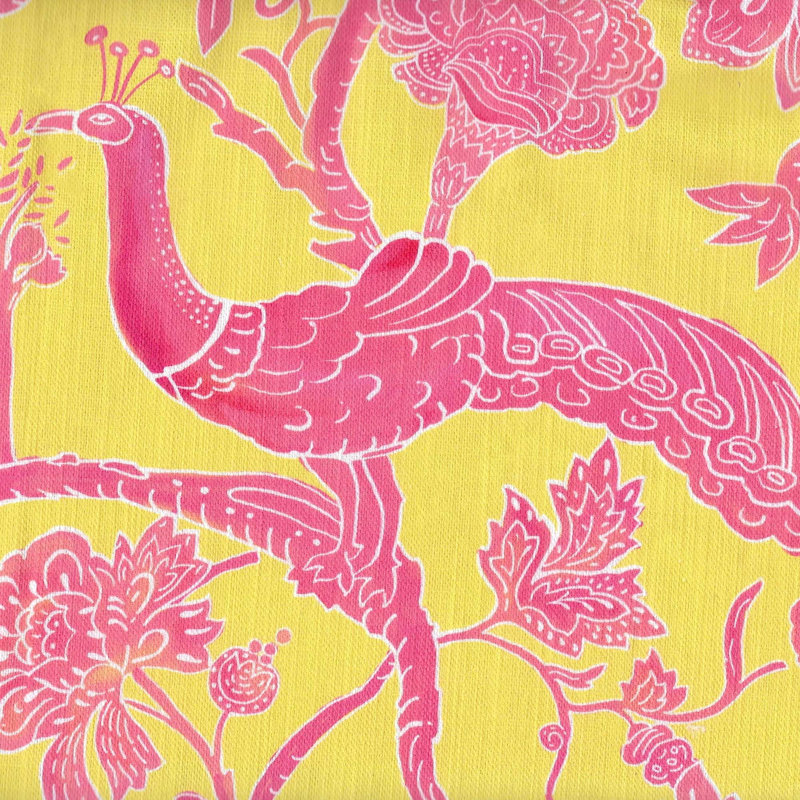Peacock Batik Square Pillow Cover, Yellow/Pink, 20" H x 20" W