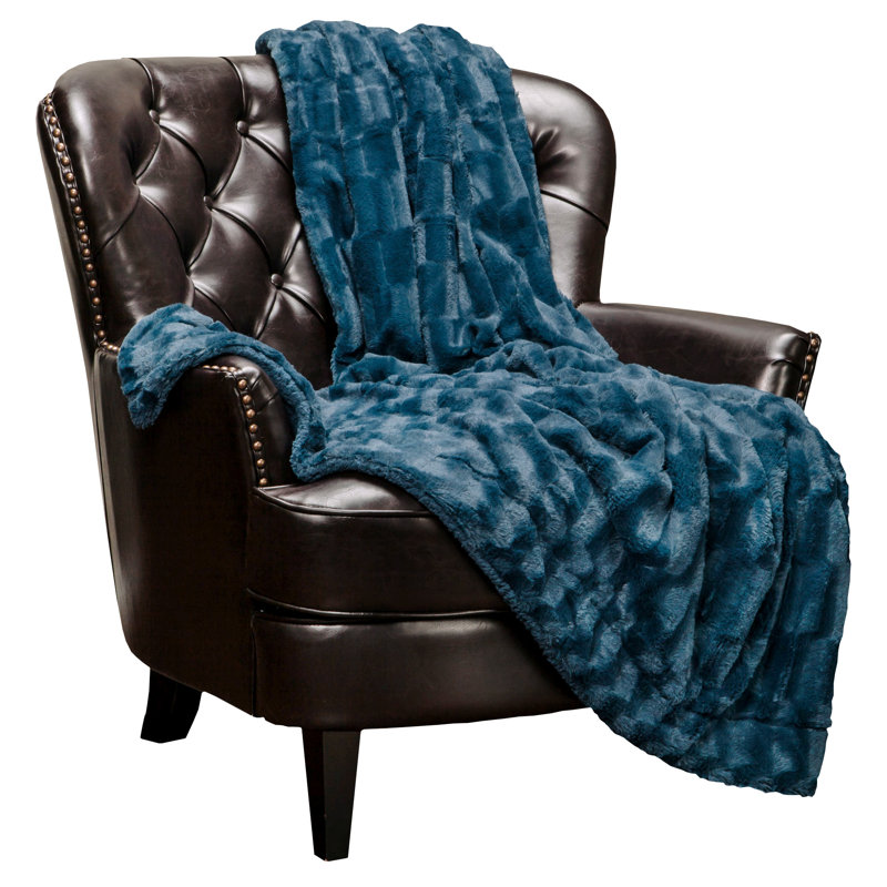 Jeté de lit en fausse fourrure, Bleu, L 50 po x L 65 po