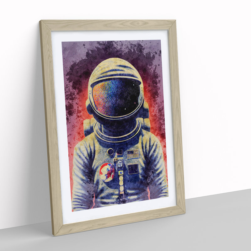Astronaut in Watercolour No.2 1 Piece Single Picture Frame Painting, 46cm H x 34cm W x 2cm D, Oak Framed