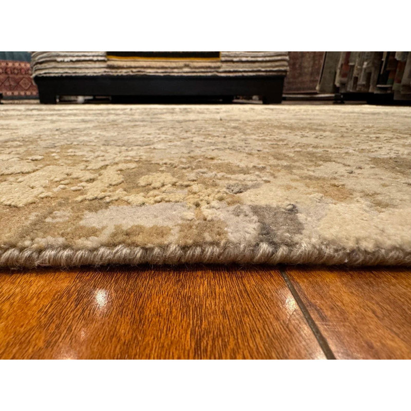 Tapis en soie noué à la main 8 pi x 9 pi 10 po | Tapis moderne abstrait en marbre | Tapis contemporain beige anthracite rouille | Grand tapis de style Iva