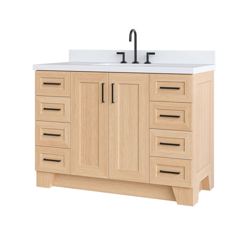 Freitas 48'' Solid Wood Single Bathroom Vanity, White, Rectangle, White Quartz