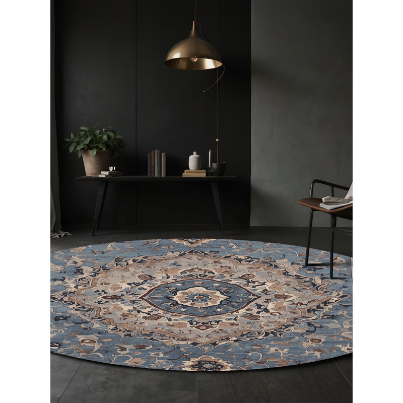 Machine Washable Gray Area Rug, Round 5'