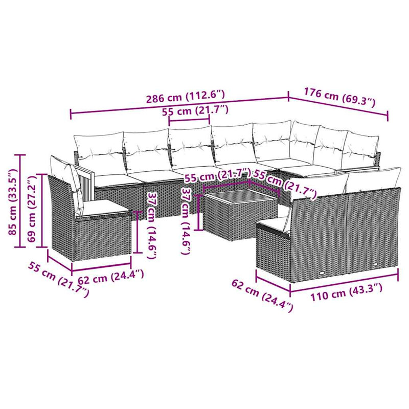 Ensemble de canapé de jardin Vidaxl noir, blanc crème