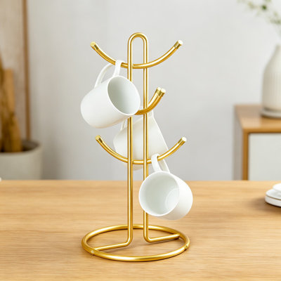 Porte-gobelet pour comptoir, porte-gobelet pour tasses à café et à thé, porte-gobelet peu encombrant pour armoire, porte-gobelet robuste en fil d'acier pouvant contenir jusqu'à 6 grandes tasses