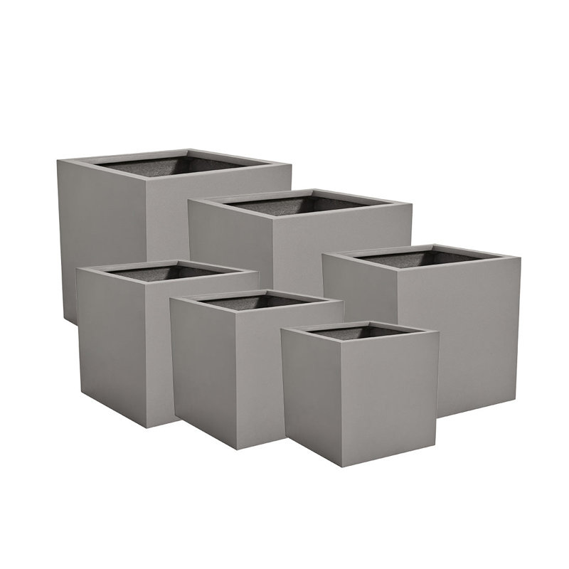 Pots de fleurs cubiques extra larges en fibre de verre légère, lot de 6 - Intérieur/Extérieur, L 31,5 po x H 31,5 po, Blanc