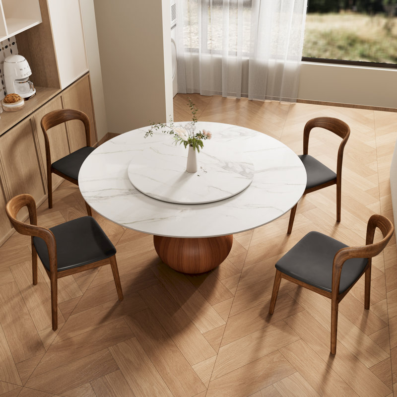 Ensemble de salle à manger rond Ikerne Kitchen avec plateau tournant et 4 chaises, H 29,52 po x L 53,15 po x l 53,15 po