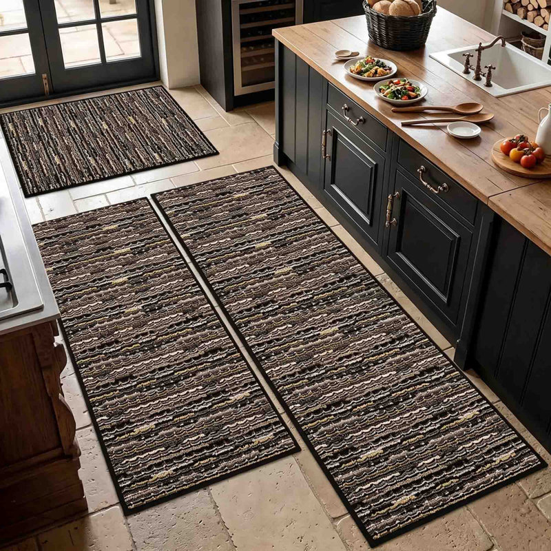 Tapis de cuisine antidérapant lavable à la machine (ensemble de 3), Noir