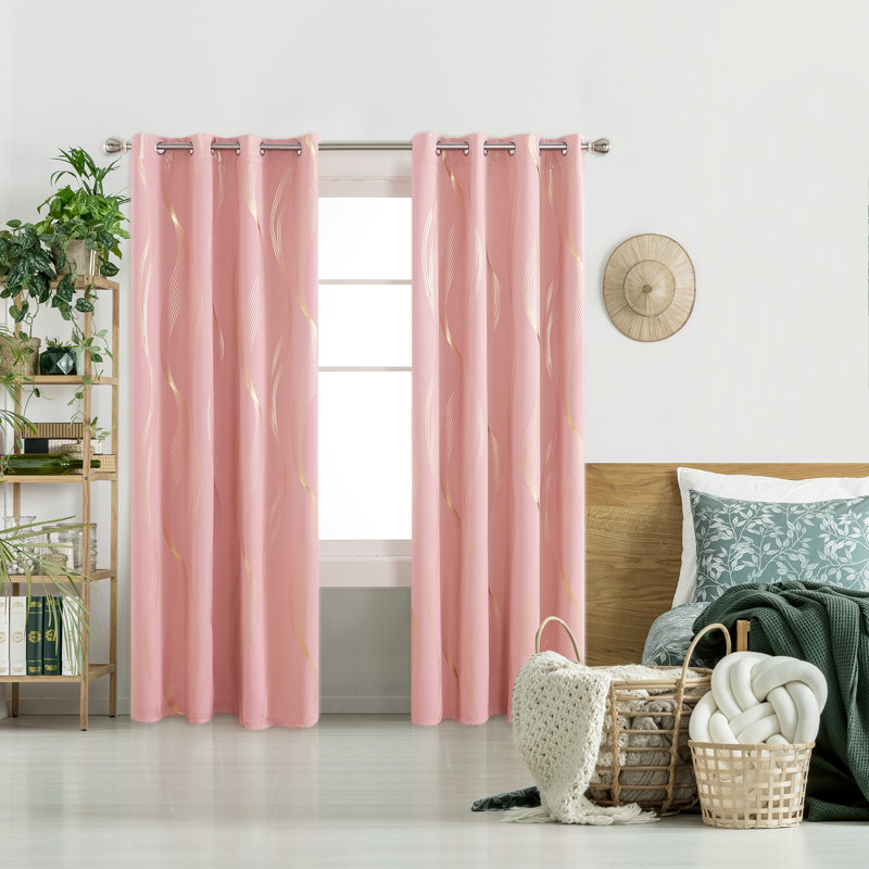 Maisonet Blackout Curtain Pair, 117cm Width x 229cm Drop, Coral Pink