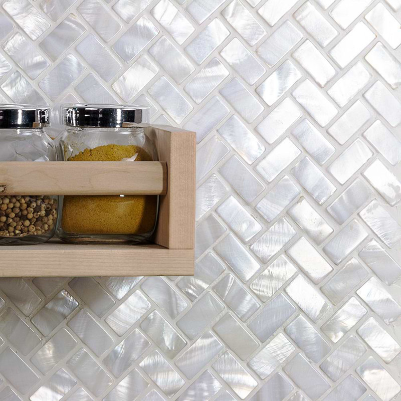 Oyster Herringbone 11.81 In. X 11.81 In. Pearl Mosaic Tile