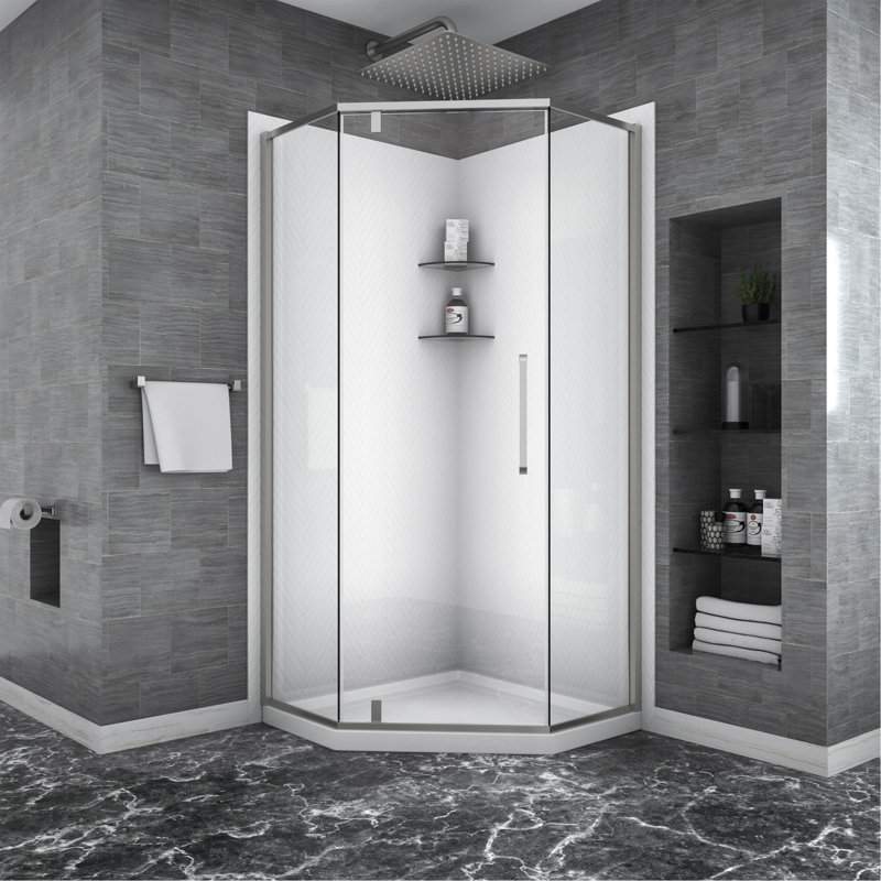 Shower Door 34-1/8" X 72" Semi-Frameless Neo-Angle Hinged Shower Enclosure, 5/16 In. (8Mm), Brushed Nickel