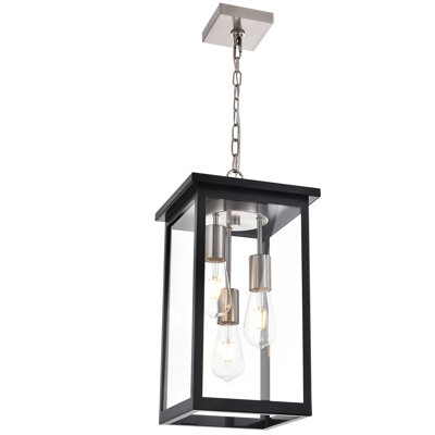 Luminaire suspendu d'extérieur, lanterne suspendue de lustre extérieur pour le porche, plafonnier extérieur de ferme imperméable et antirouille avec verre transparent.