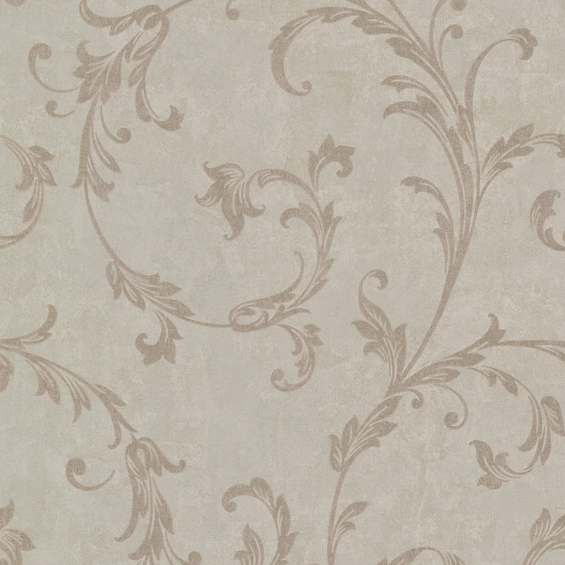 Papier peint embossé à volutes 33 pi x 20,5 po scintille Jenice, Brun pâle