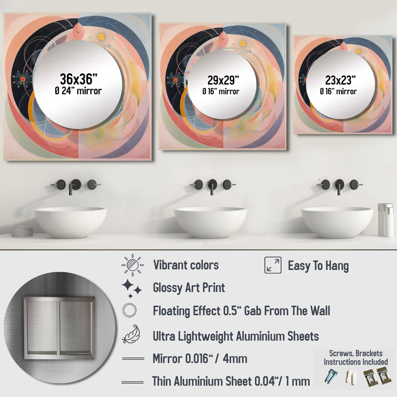 Universal Blossoming Pastel Harmony - Abstract Spirals Square Living Room Wall Mirror Art, 36" x 36"