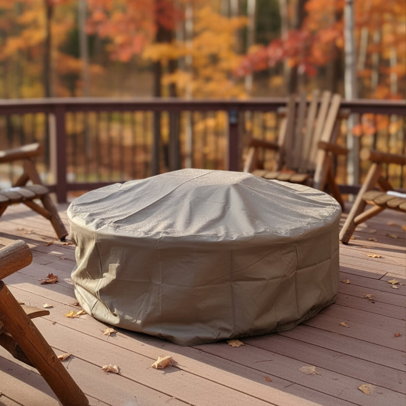 Hamilton Durable Round Fire Pit Cover with Drawstring Closure - 40" x 18" - Khaki, 18" H x 40" W x 40" D, Khaki