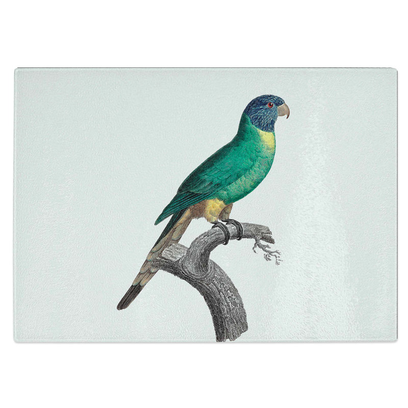 Tempered Glass Blue-Crowned Parakeet Chopping Board, 39 cm W x 28.5 cm L