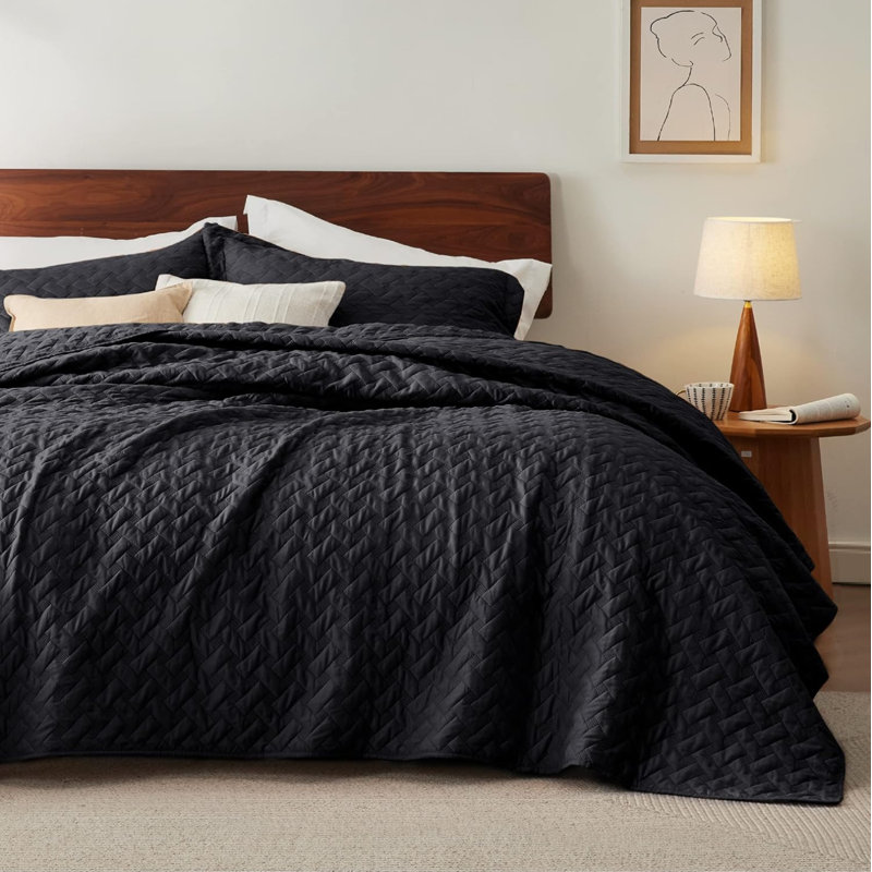 Couvre-lits légers avec motif de tissage de panier Quilts, ensemble de literie à courtepointe douce, couvre-lit Hazel, Noir