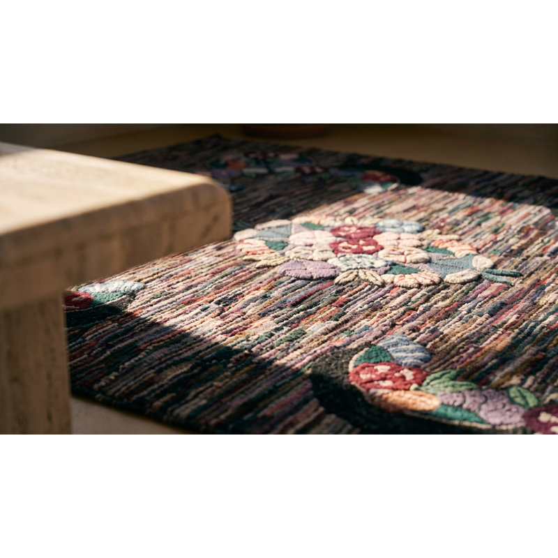 Antique American Hooked Rug Room Size Wool & Cotton Multicolor