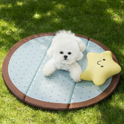 Two Sided Waterproof Pet Mat 17.7in Foldable Hand Washable With Star Pillow For Cats Dogs, Blue