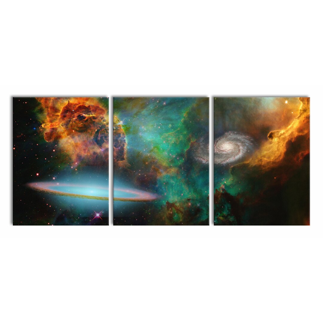 3-tlg. Leinwandbilder-Set Galaxie mit Sternennebel