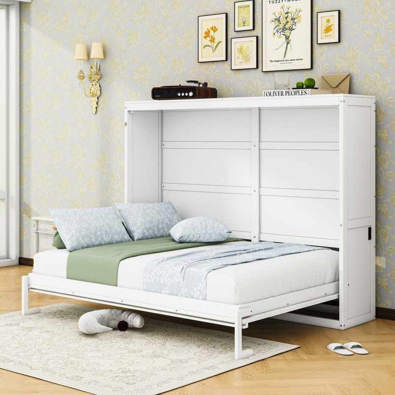 Budhan Wooden Murphy Bed Wall Bed, Full, White