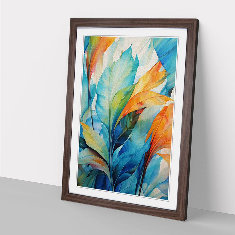 Tropical Leaf Abstract - Single Picture Frame Print on Wood, Walnut Framed, 34cm H x 25cm W