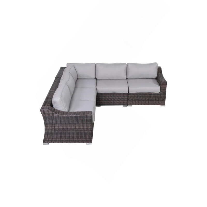Ensemble de patio modulaire en osier de rotin 5 pièces avec coussins confortables, Gris