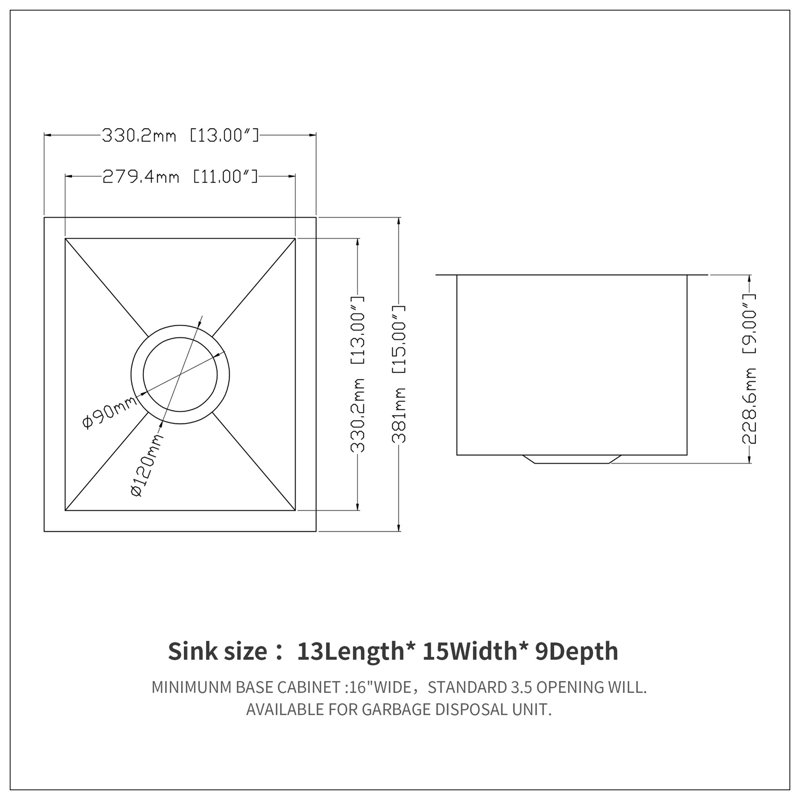 13 Inch Undermount Sink - 13"X15"X9" Undermount Stainless Steel Kitchen Sink 18 Gauge 9 Inch Deep Single Bowl Kitchen Sink Basin