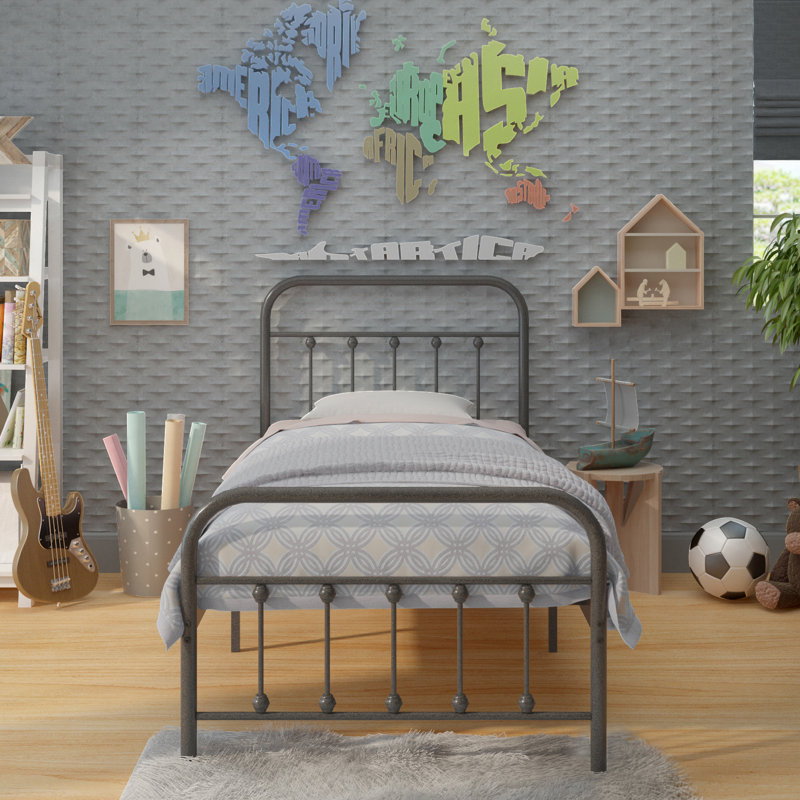 Ernestin Metal Open-Frame Bed, Gray Silver, Twin