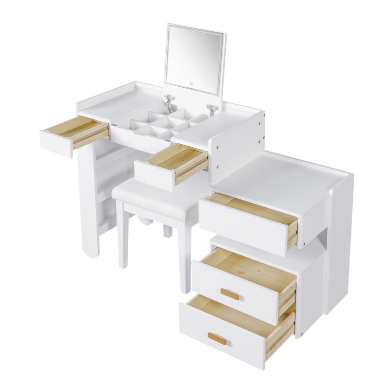 Meuble-lavabo 3 en 1 avec miroir rabattable, Blanc