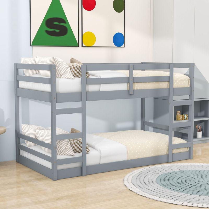 Lit superposé en bois Emirhan, gris, Twin Over Twin
