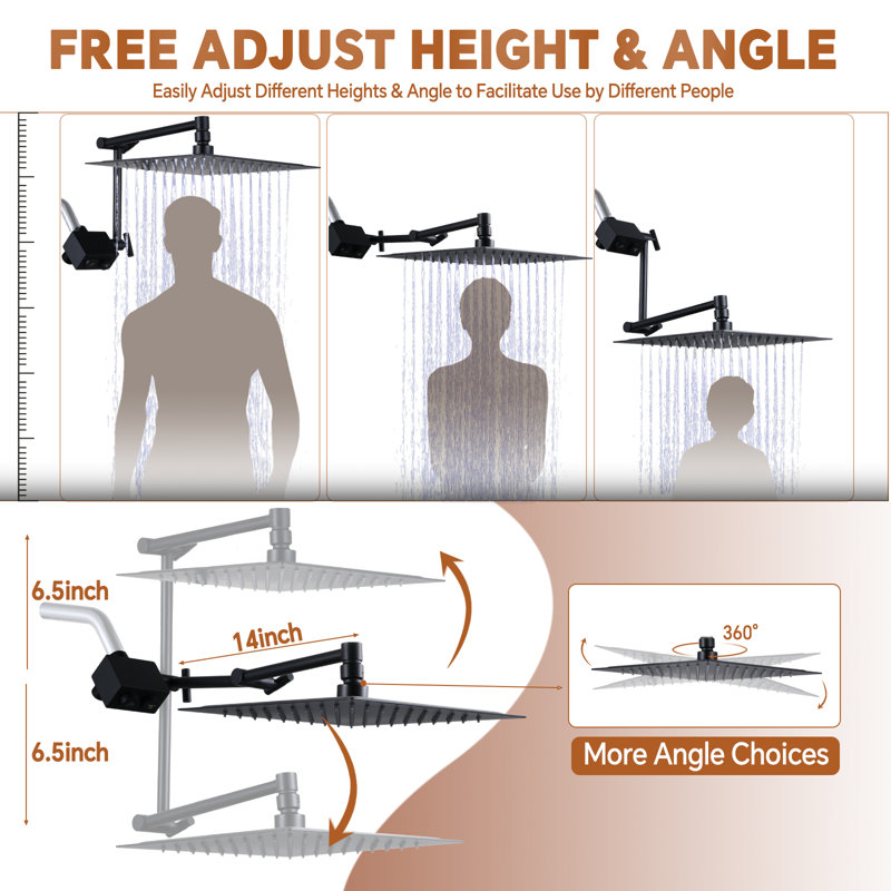 10 Inch All Metal Rainfall Shower Head With Handheld Combo, High Pressure Dual Rain Shower Head Spray, Push Button Switches, Adjustable Extension Arm, Matte Black