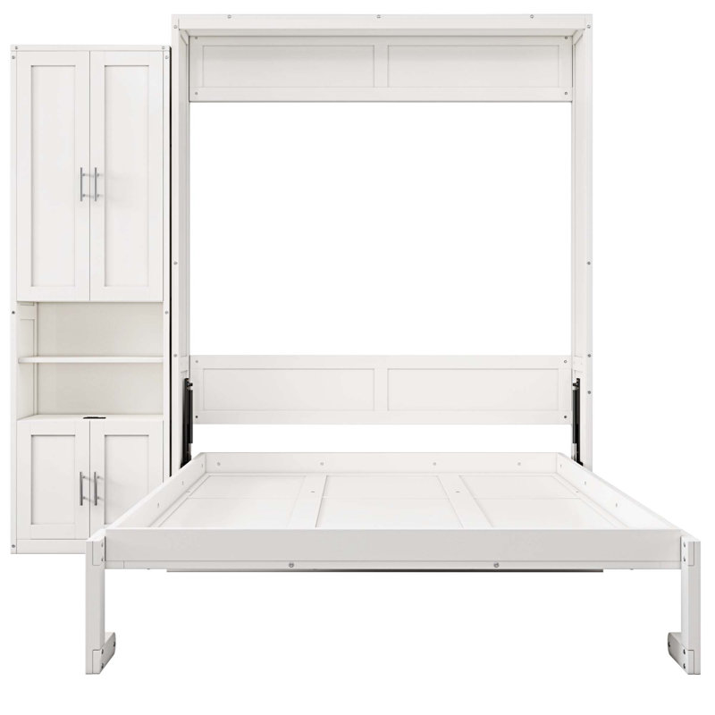Kailer Murphy Bed With A Desk, 1 Bed, 1 Side Cabinet Storage Shelf, White, Full