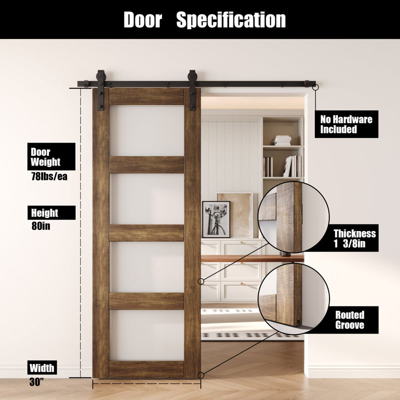 Porte de grange non assemblée et fini en verre noyer foncé 30 po x 80 po Homacer, 30" x 80"