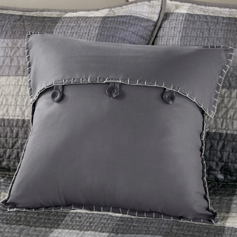 Housse de lit de jour réversible grise - 6 pièces avec housse en tissu écossais, chute de 15 pouces, taies décoratives et coussin décoratif, tissu en microfibre 6 style 3 à chevrons, lavable à la machine