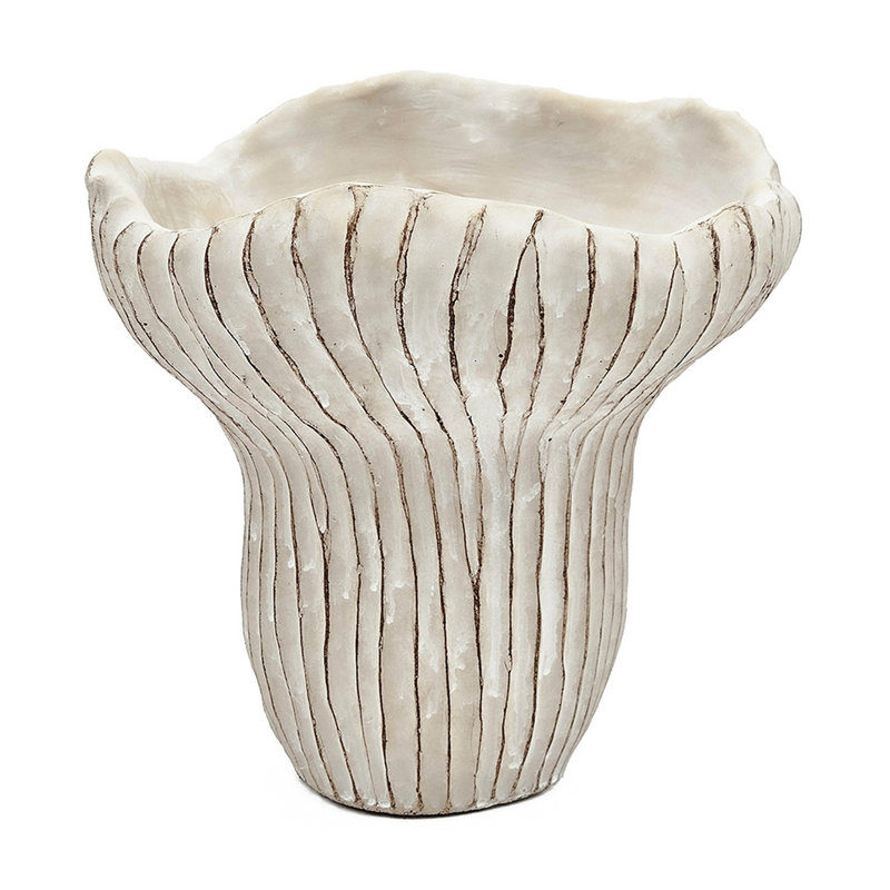 Corbeille à sable sable et ciment 9,3 x 9 x 8,7 po, finition beige texturée, forme irrégulière ondulée pour les herbes dans les espaces intérieurs aspect vieilli, plantes grasses