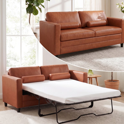 Full Faux Leather Loveseat Sleeper, Cognac