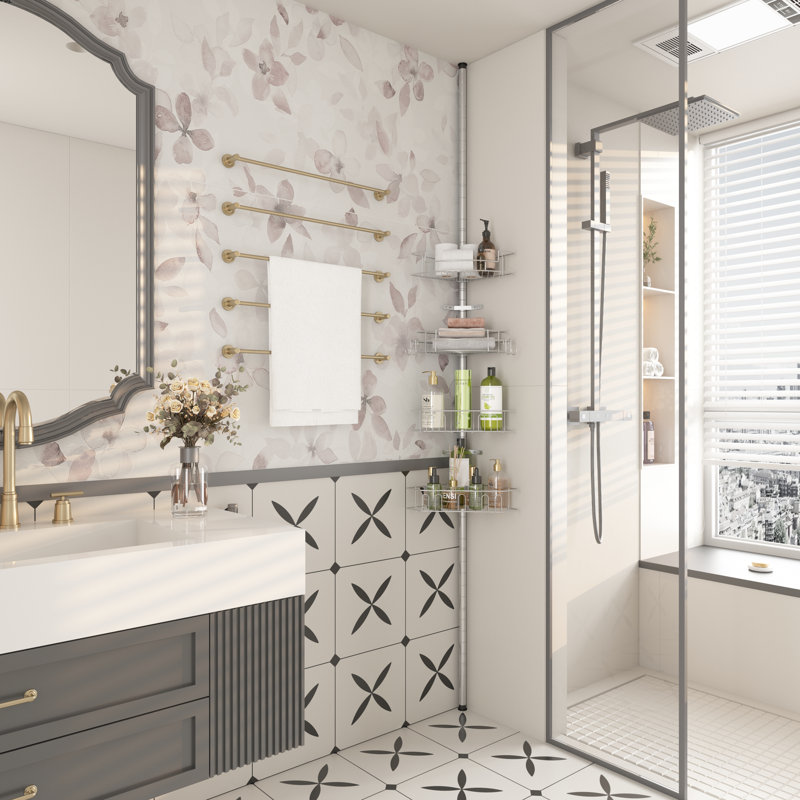 Serviteur de douche en coin avec 4 paniers réglables, Argent argent