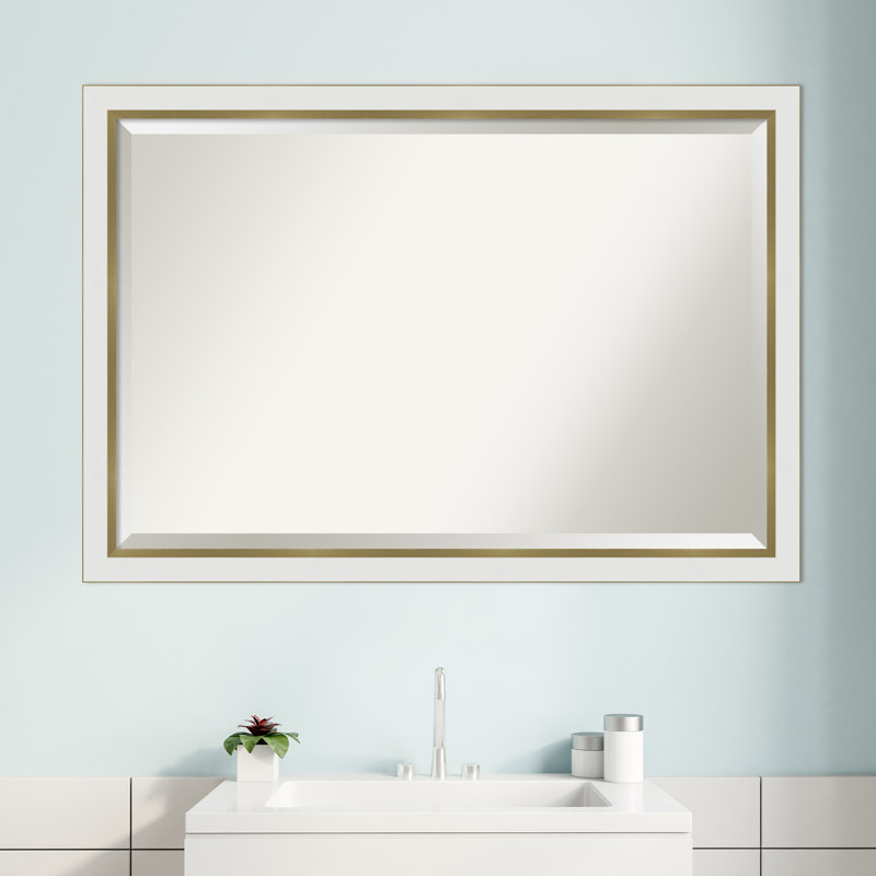 Miroir mural Quade, 39 po x 27 po, Blanc satiné / or