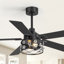 Ventilateur de plafond 52 po avec lumière et télécommande, abat-jour en verre cage, moteur CC réversible silencieux, 6 vitesses, noir mat