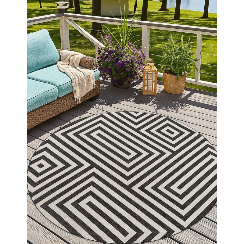 Tapis contemporain noir et blanc Bello, Rond 3 pi 1 po