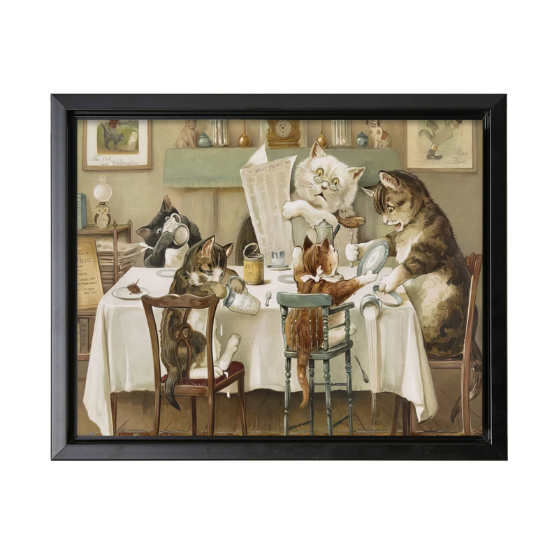 Chats à l'heure du repas, Black Framed, Canvas, 16"H x 20"W