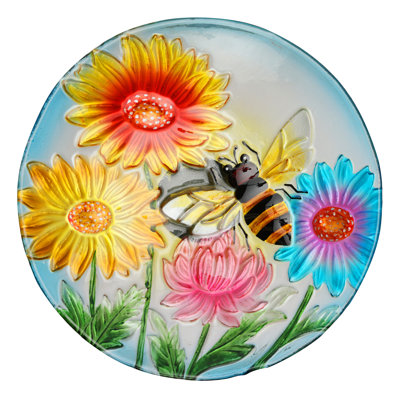 Glass Stake Bird Bath with Flowers and Bees