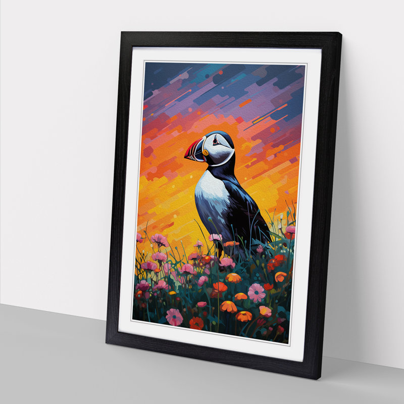 Puffin Colour Field - Single Picture Frame Print on Wood, Black Framed, 46cm H x 34cm W x 2cm D